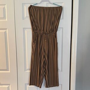 Tacera Black and Tan Striped Jumpsuit
